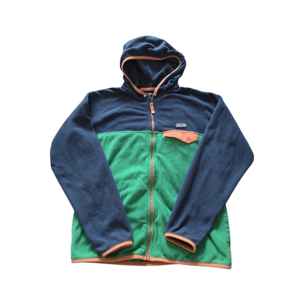 Patagonia Kids' Micro D Snap-T Zip Blue Green Fleece Hoodie Jacket sz 12 L